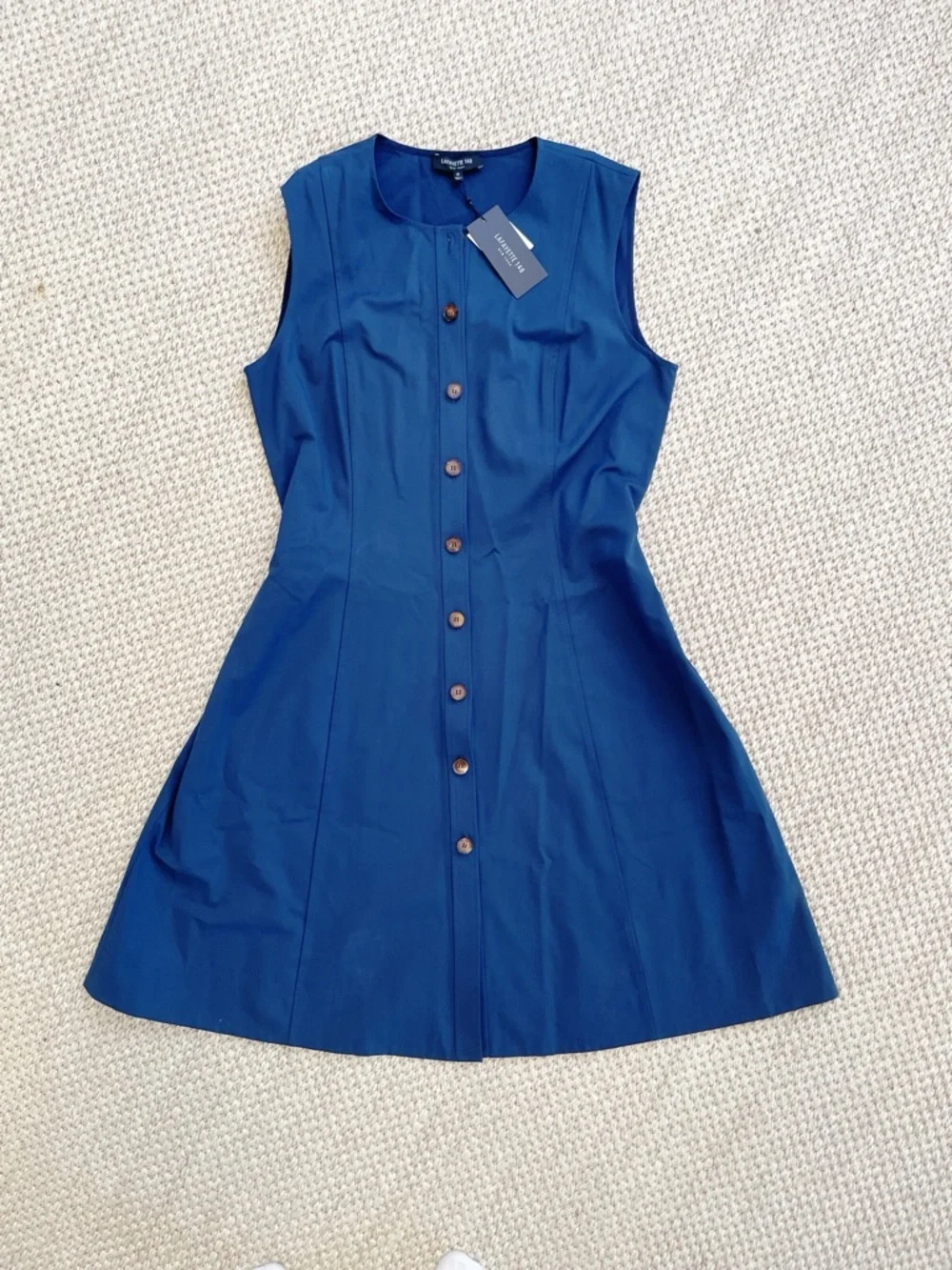 Lafayette 148 New York Blue Stretch Button Front Dress NWT Size 12 - Picture 2 of 9
